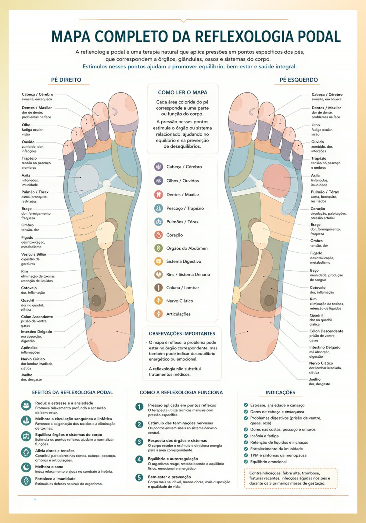 Mapa completo da reflexologia podal